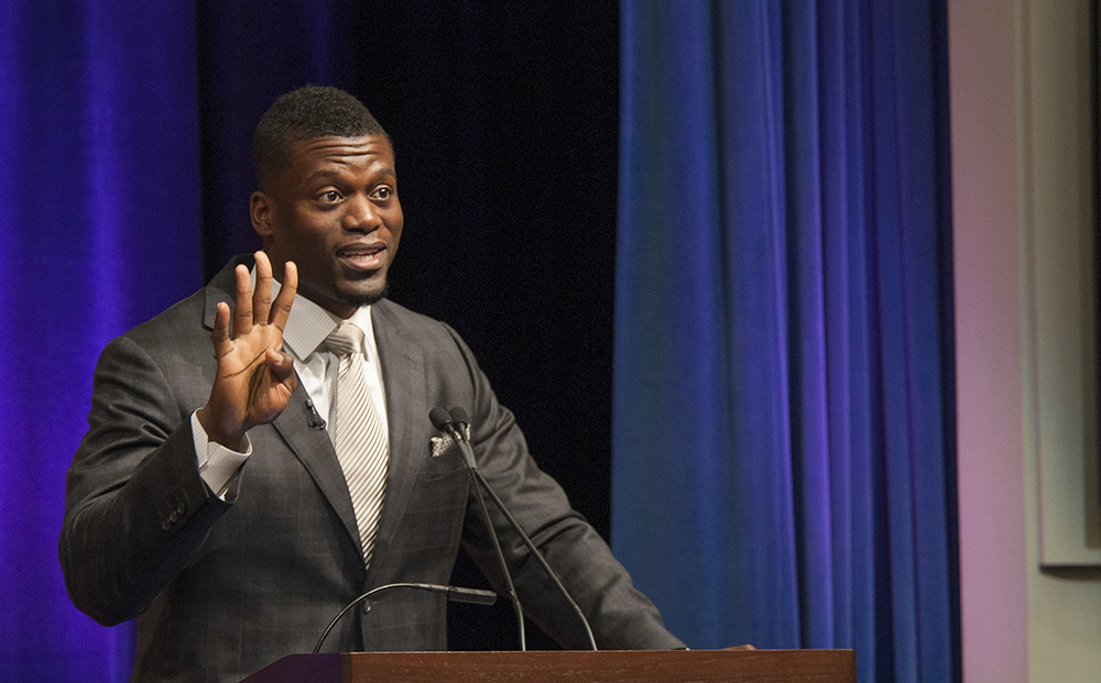 Football tight end Benjamin Watson speaks on National Prayer Day
