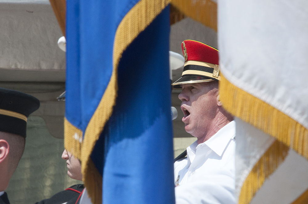 U.S. Army band singer sings National Anthem