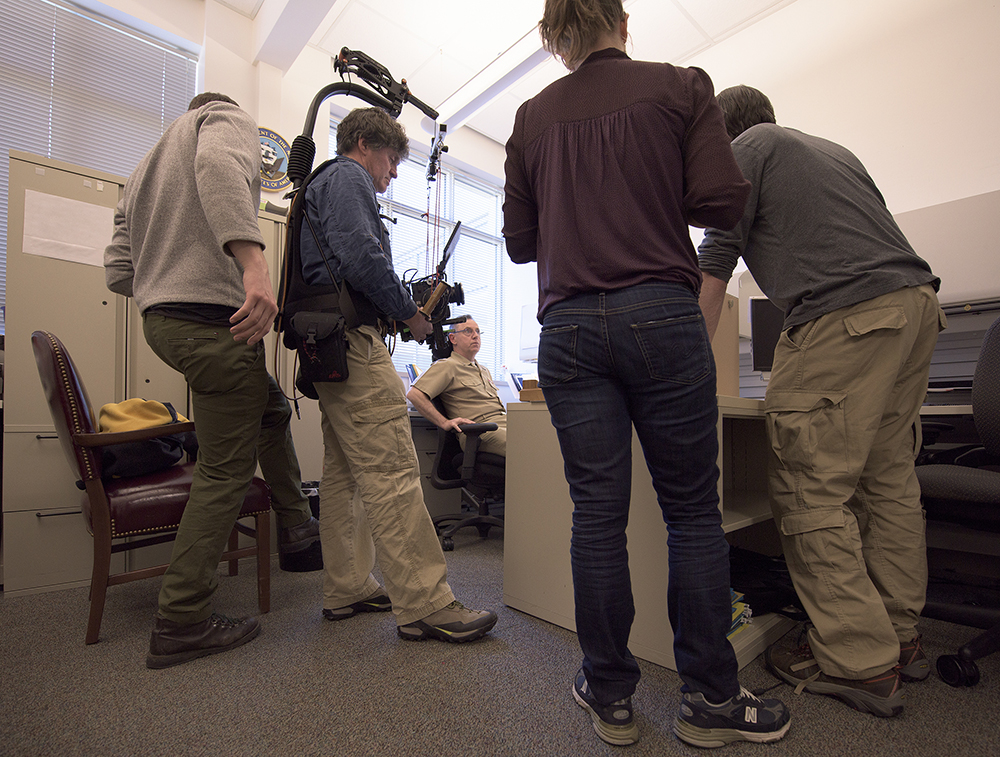 Production Company Lone Wolf sets up shots for footage for a Pentagon 9/11 documentary