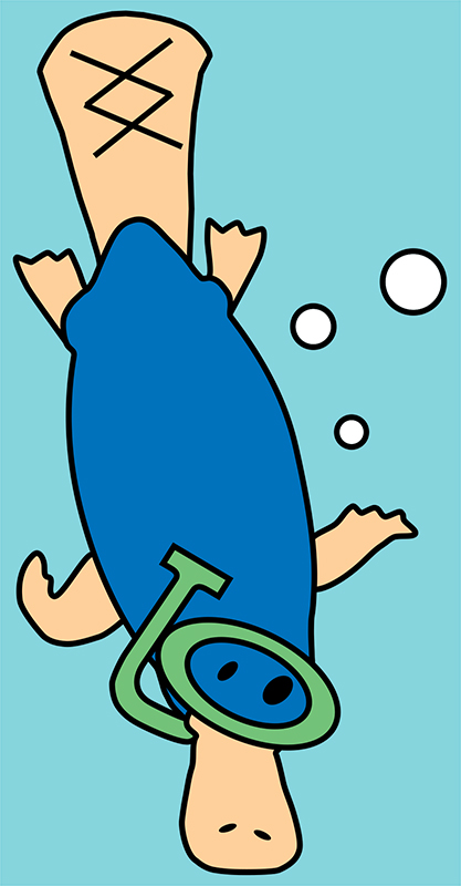 Blue platypus with snorkle drawing