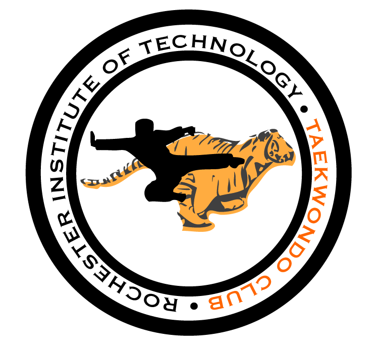 Possible logo design for RIT TKD club jumping side kick in front of a tiger