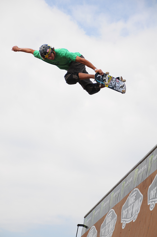 Skateboarder in a ramp competition at the East Coast Surfing Championship