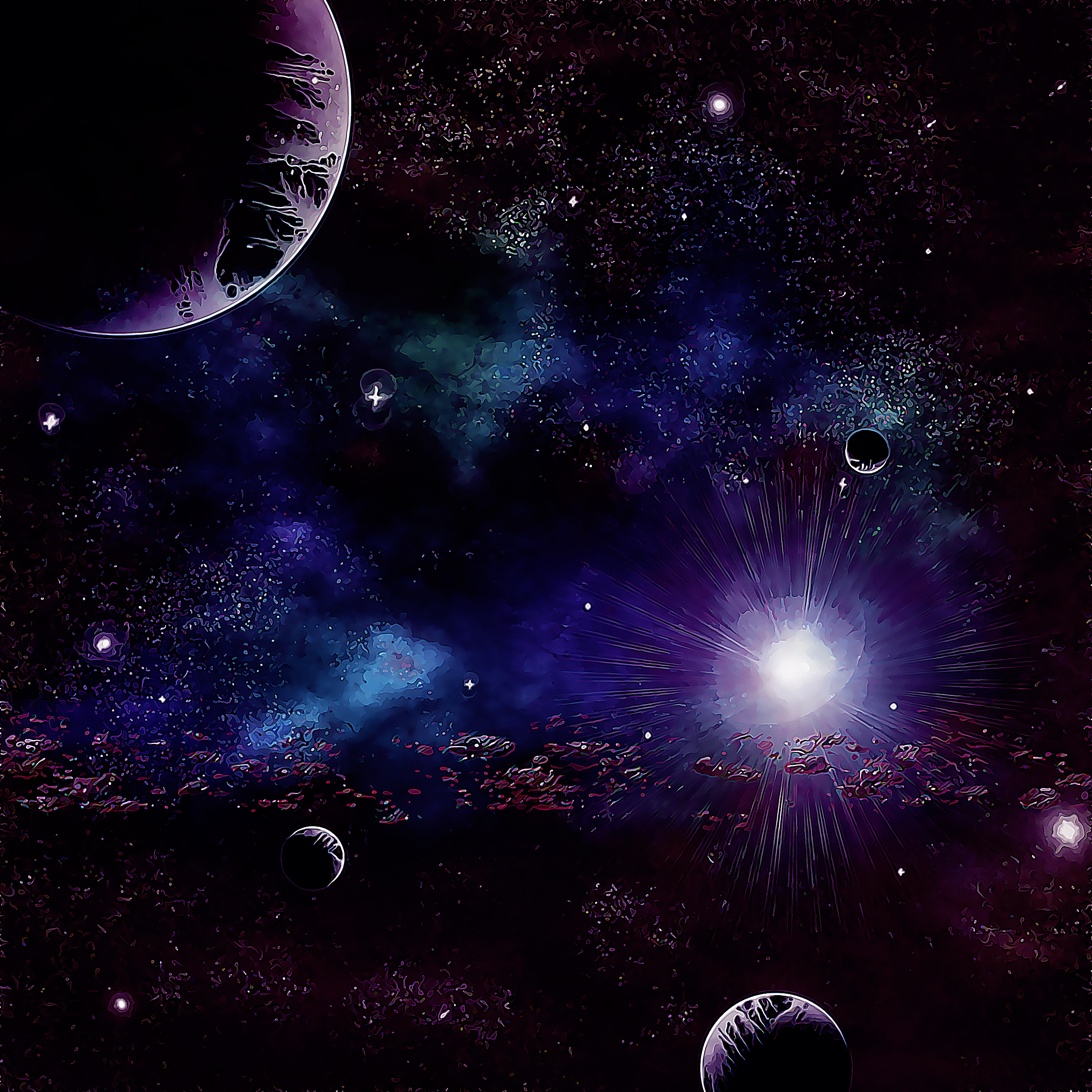 Graphic illustration of a made-up space background