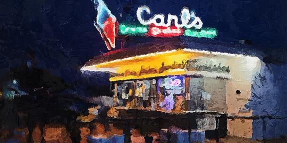 A palette painting of Carl's Ice Cream located in Fredericksburg, VA
